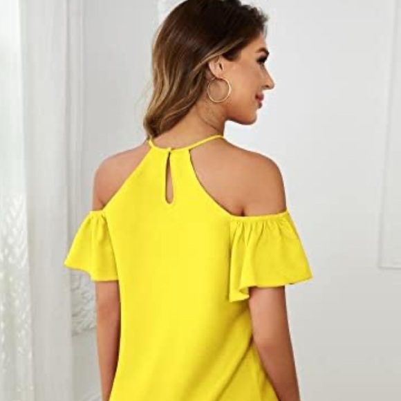Naked Zebra Yellow Ruffled Cut Out Blouse - Picture 2 of 7